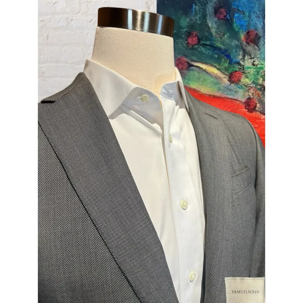 Samuelsohn 40R Black and Gray Birdseye Casual Designer Blazer Sport Jacket